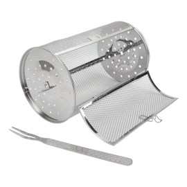 Rolling Grilling Basket Stainless Steel BBQ Rolling Basket Fork Wire Mesh Cylinder Grill Basket for Camping Picnic Party 23cm Height