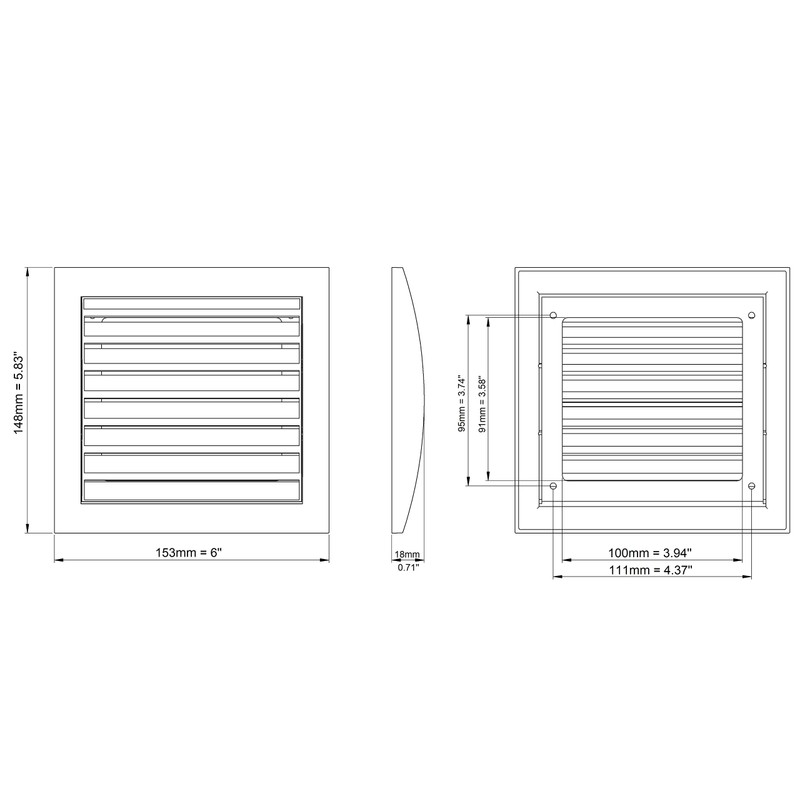 150x150mm / 6x6 inch Air Vent Cover - Adjustable Ventilation