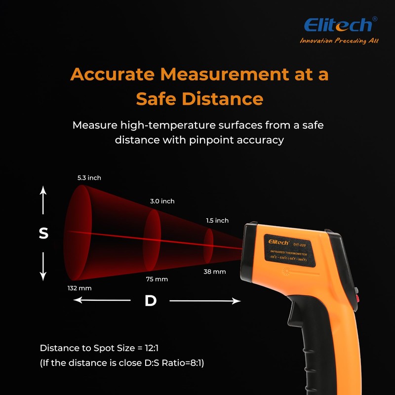 Elitech DIT-220 Infrared Thermometer, High-Precision, Non-Contact Temperature Gun with Laser