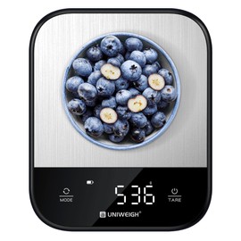 UNIWEIGH Food Scales for Kitchen,Digital Scale Grams and Ounces for Food Weight,Baking,Cooking,Meal Prep,Small Kitchen Scales with 7 Weighing Units/LED Display/Tare Function,Stainless Steel,Black