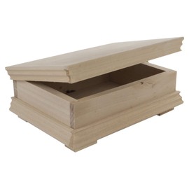 WooDeeDoo Unfinished Raw Wood Trinket Box | 17 x 12.5 x 6 cm | Vintage Classic Style Wooden Treasure Keepsake Chest Jewellery Holder Decorative Gift Case