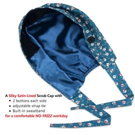 ABAMERICA Gorra de trabajo con botón de pelo largo, sombrero de trabajo ajustable, soporte para cola de caballo, sombreros de amarre para mujeres, talla única, B28- 1 paquete con forro satinado, 1