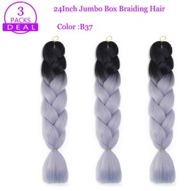 Jumbo Box Braiding Hair Extensions 24 Inch Colored Braiding Hair 3 Packs Ombre Twist Crochet Braids Hair Extension for Women High Temperature Synthetic Fiber(24",B37)
