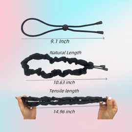 6pcs Black Adjustable Silk Hair Tie No Slip Extra Large Satin Scrunchies Ouchless Long Style Black Hair Ties Forthick Hair/Loc Hiar＆Natural Curly Ponytail Holders Hair Scrunchies Accessories