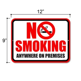 Honey Dew Gifts No Smoking Signs, No Smoking Anywhere on Premises 9 inch by 12 inch Metal Aluminum No Smoking Signs for Business, HDG-1152