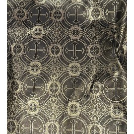 wowfabric4less123 Black Gold Metallic Church Cross Brocade Fabric 60” Width Sold By The Yard