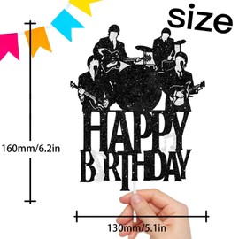 Decoración para tarta de cumpleaños con diseño de The Beatles con purpurina negra para decoración de fiestas de Beatlemania