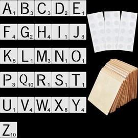 26 Pieces 4 Inch Tile Stencil Letters Alphabet Stencils, 26 Pieces Unfinished Square Wood Slices Blank and 3 Pieces Clear Sticky Putty for Wall Decor Home Decoration DIY Projects