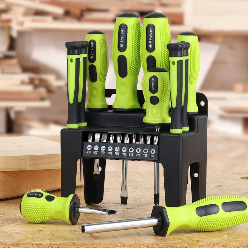 FASTPRO 21-Piece Magnetic Screwdrivers Set with Organizer Rack, Slotted Phillips