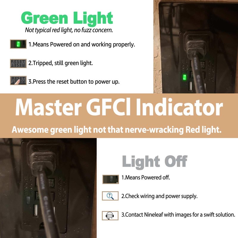 Nineleaf Black GFCI Outlet 15Amp 2PK,Black Outlets Receptacles,GFI Electrical Outlet