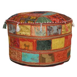 Marubhumi India Floor cotton Ottoman Embellished with Patchwork and Embroidery Work Cushion Cover