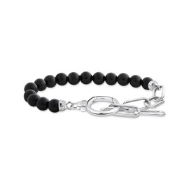 THOMAS SABO A2134-027-11 Women's Bracelet with Onyx Beads and Anchor Elements with White Stones 925 Sterling Silver, Sterling Silver, Onyx Cubic Zirconia