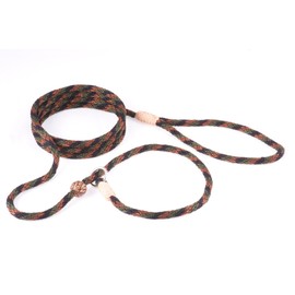 Alvalley Nylon Dog Training Leash with Stopper - Adjustable Nylon Rope Comes with Braided Leather at Ends - Tagua Bead Stopper Slip Lead - Suitable for Walking, and Training