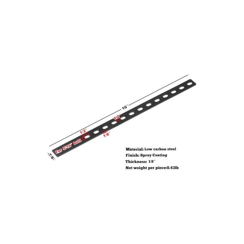 GBGS 4 Pack 16" Black Mending Plate,Slotted Flat Bar Brackets,1/8"