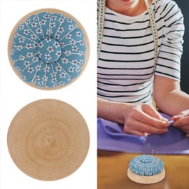 SEAFRONT Pin Cushion with Wooden Base, Round Pin Cushion, Portable Pin Cushion for Beginners and Professionals, Sewing Accessories, Children