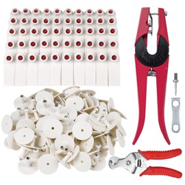 PAUQRWIE 100PCS Blank Livestock Ear Tags for Goat Cattle Sheep Pig Dog Deer Farm, with Animal Ear Tag Applicator and Ear Tag Remove Plier Identification Card Tags