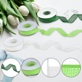 Mupera DIY Burlap Ribbon 3 Rolls Kit Total 15 Yard, 1 Inch Apple Green & Green & White Burlap Wired Ribbon, Applies to Gift Wrapping Decoration, Ribbon for Gift Wrapping, Ribbons for Crafts