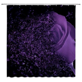 AMFD Purple Rose Shower Curtain Fantasy Dream Flower Magic Glamorous Black Bathroom Curtains Decor Polyester Fabric Include Hooks (70" WX70 H)