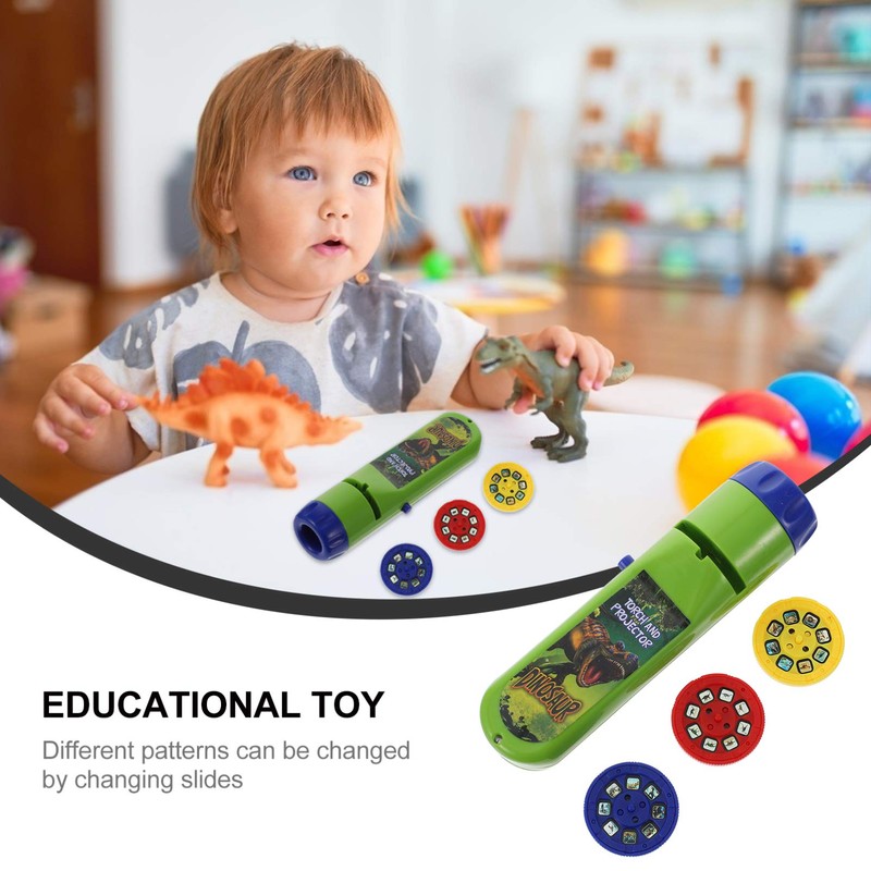 Toyvian Dinosaur Projector Flashlight, Slide Torch Projector Toys Lighting Story
