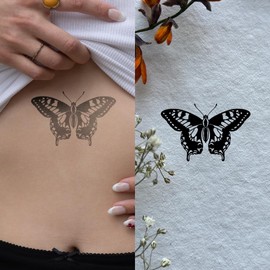 Inkster Tattoo Butterfly Blackwork | Improved Quality | Skin-Friendly & EU Cosmetic Certified | High-Quality Temporary Tattoos Made from Plant Ingredients | Waterproof