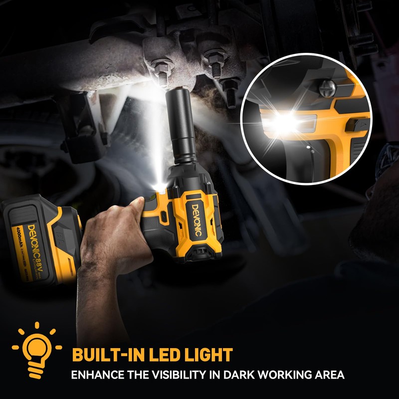 Devonic Cordless Impact Wrench,330ft-Lbs(450N.m) 21V Brushless Power Impact Wrenches,2800RPM High