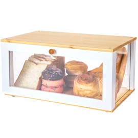 ETMI Bamboo Bread Box for Kitchen Countertop - Large White Bread Box Pastry Display case kitchen Storage