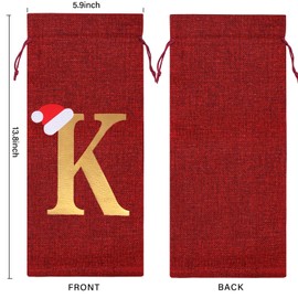 Burlap Wine Bag Christmas Wine Bag With Letters Wine Champagne Gift Bag With Drawstring Letter K