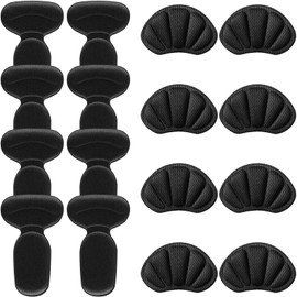 Geyoga 8 Pairs Adhesive Heel Cushion Pads for Too Loose Big Boots Cuttable Reusable Back of Heel Shoe Pads Grips Inserts for Women Men Anti Blister Shoe Guards Liners for Improving Fit (Black)