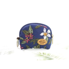 KKBAG Youth Cotton Hand Made Wallet Flower Pattern Zipper Handbag (Blue)