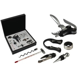 iMounTEK 9 Piece Wine Accessory Gift Box Includes CorkScrew Wrap Cutter Wine Thermometer Stoppers Tool Kit