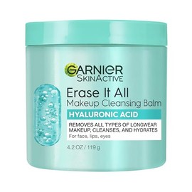 Garnier Erase It All Bálsamo Limpiador de Maquillaje con Ácido Hialurónico, Limpiador Facial Reafirmante y Desmaquillante, 4.2 Onzas