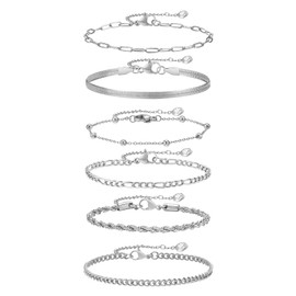 LDUDU 6pcs Bracelets Charm Bracelet Set Jewellery Women's Stainless Steel Bracelet Women's Bracelet Silver, Stainless Steel, Zirconium oxide