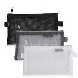 Madeki Federmäppchen mit Reißverschluss, Organizer, Mehrzweck-Organizer, Aufbewahrungstaschen für Reisen, Kosmetik, Büro, 3-teilig (grau, weiß, schwarz)