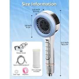 High Pressure Showerhead with Handheld, 4 Spray Modes Drivse Iondrops Shower Heads with ON/OFF Switch, Filtered Shower Massager with Hose & Adjustable Bracket for Hard Water (Silver)