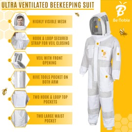 Be Noble 3 Layer Bee Suits for Men and Women - Anti-sting Ventilated Cotton Beekeeper Costumes with Gloves Set. (White, XL)