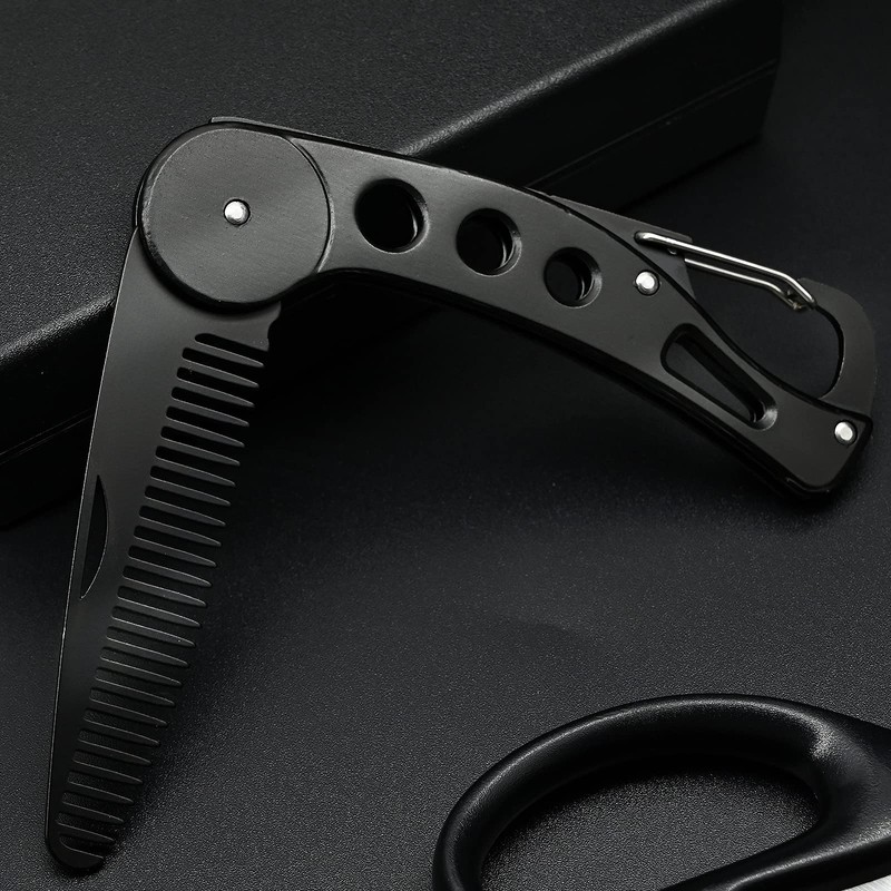 Beard Comb Steel, Folding Beard for Men Grooming & Combing