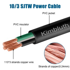 Kimbluth 10 Gauge 3 Conductor Wire SJTW Outdoor Extension Power Cable 20FT, 10/3 Wire Heavy Duty Pure Copper Electrical Wire for Lawn, Battery, Automotive, Outdoors