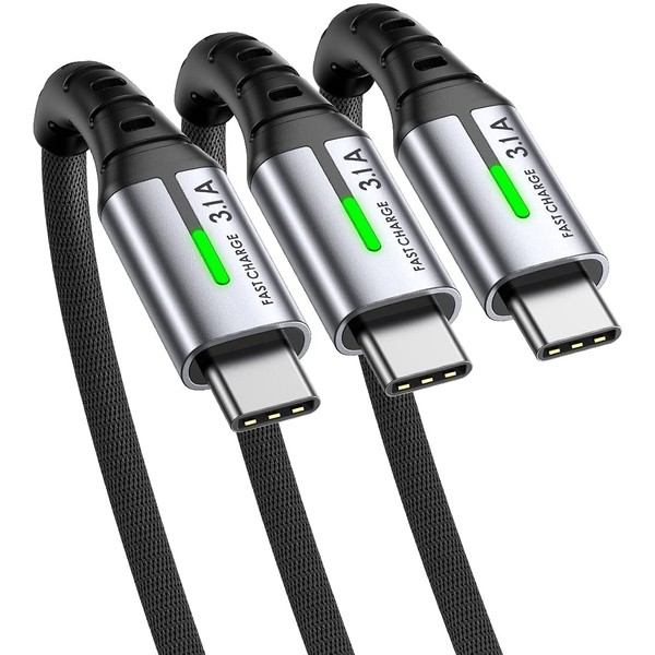 INIU USB C Cable (Set of 3, 0.5m+2m+2m), USB-A & USB-C QC Compatible, 3.1A Rapid Charging, Ultra Durable, High Speed Data Transfer, Heavy Duty Nylon Braided Type C Charging Cable Compatible with