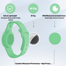 2 Pack Waterproof AirTag Bracelet for Kids, Hidden Silicone Wristband for AirTag, GPS Tracker Case for Air Tag Holder Strap Band for Child Toddler,Secure Anti-Loss Protection(Blue Matcha)