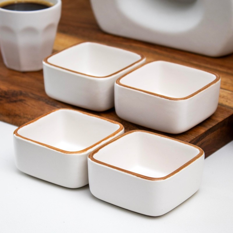 Stoneware Square Ramekins Set Of 4 Off White Matt 100ml