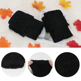 PHOGARY 2 Pairs Winter Warm Boot Cuffs for Women, Crochet Knitted Boot Socks for Gilrs Short Leg Warmers Boot Topper Socks Leg Cuffs Boot Warmers Gift for Girls (Black+Black