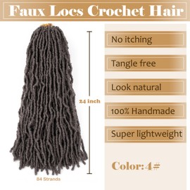 Faux Locs Crochet Hair Soft Locs 24 inch 7 Packs Pre Looped Crochet Locs Goddess Locs Crochet Hair For Black Women Braiding Hair Extensions (24 Inch (Pack of 7), 4#)