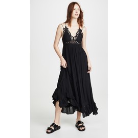 Free People Adella Sleeveless Maxi Slip Dress for Women - Plunging V-Neckline and Strappy Detail at Back with Adjustable Spaghetti Straps Black XS One Size