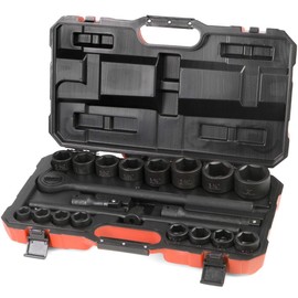 Stark 21-Pieces 3/4" Drive Deep Impact Socket Set Sliding T-Bar Master SAE Includes Ratchet Handle and Extension Bars with Case