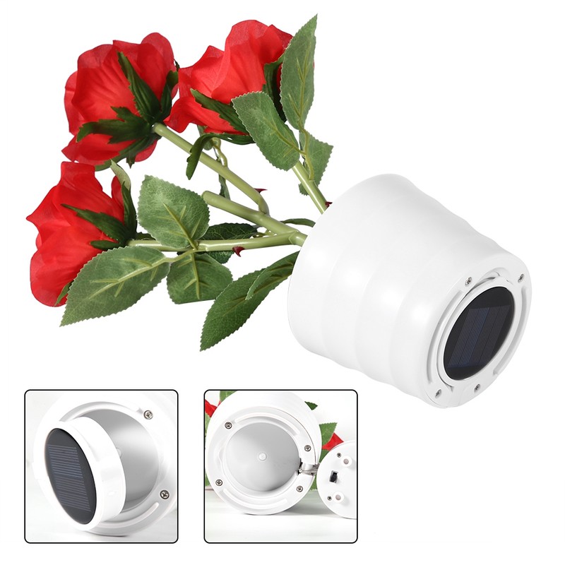 3LED Artificial Rose Lamp Solar Simulation Flower Light LED Bonsai