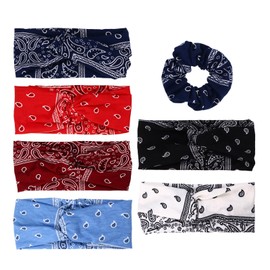 JewelryWe 6 Pack Boho Headband: Fashion Elastic Wide Headbands Multicolor Print Band Knoted Turban Sport Wrap Yoga Fitness Head Bands Hair Accessories for Women
