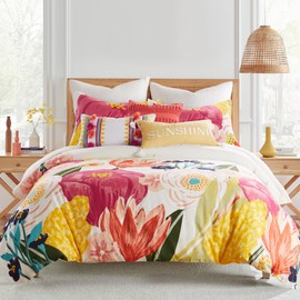 Levtex Home - Grandiflora Comforter Set - Twin Comforter + One Standard Pillow Case - Multicolor Bold Contemporary Floral - Comforter (68 x 88in.) and Pillow Case (26 x 20in.) - Cotton