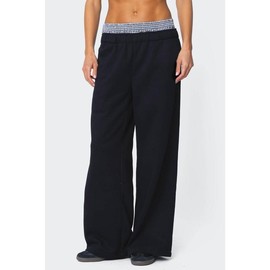 Gingham Boxer Detail Sweatpants - Color: BLACK, Size: L