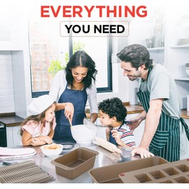 Elbee Home 8-Piece Nonstick Space Saving Bread Baking Pan Set - Includes 1 x Large Roasting Pan 2 x Bread Loaf Pan 2 x Baguette Pan 2 x Cooling Rack & 1 x 8 Cavity Mini Loaf Pan PFOA & PFOS Free