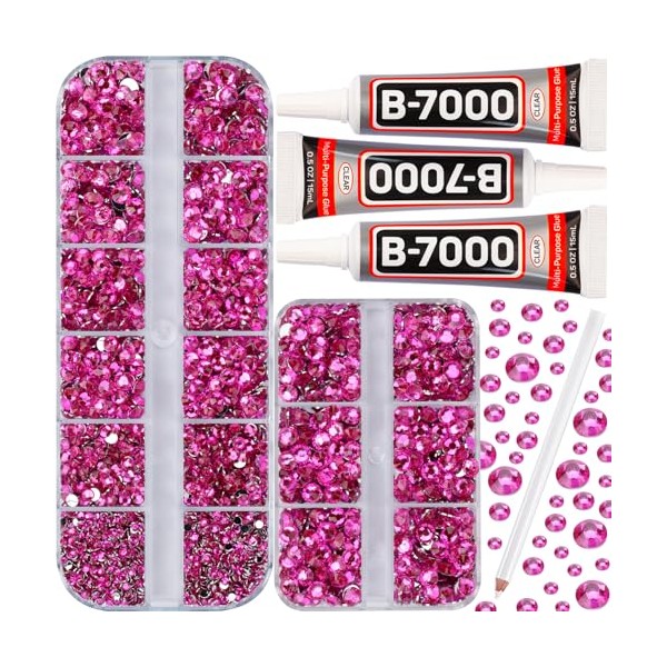 Worthofbest b-7000 Glue on 7500Pcs Hot Pink Rhinestones Flatback for